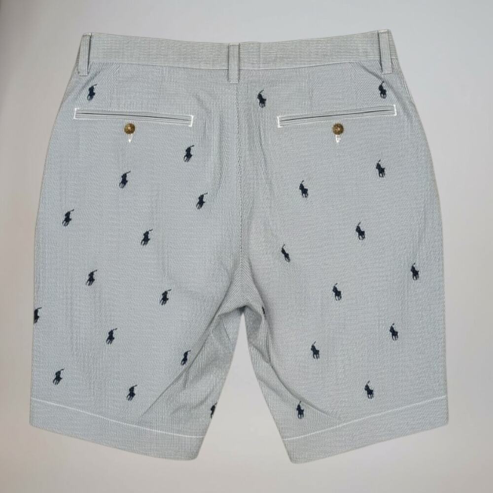 Polo Ralph Lauren Mens 30 x 9" Blue White Stripe Cotton Shorts Allover Pony - Picture 3 of 10